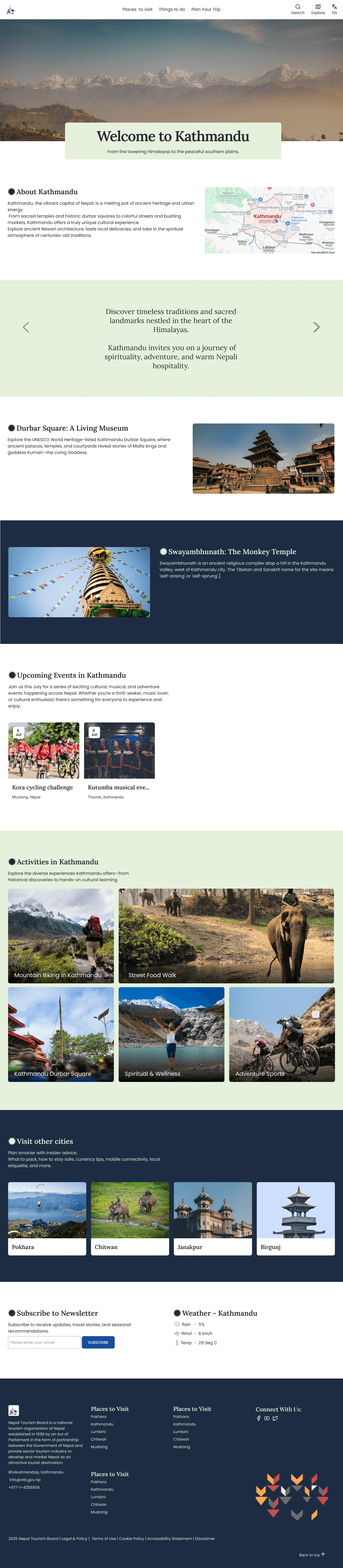 Destination page design, scrollable