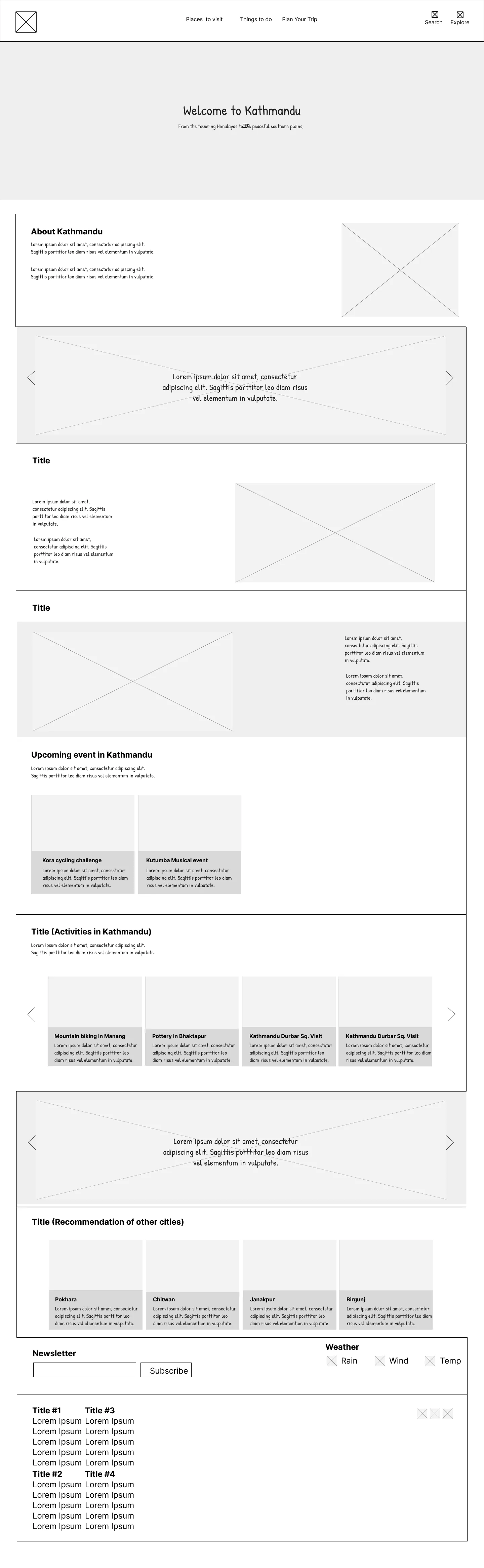 Trip planning hub design, scrollable